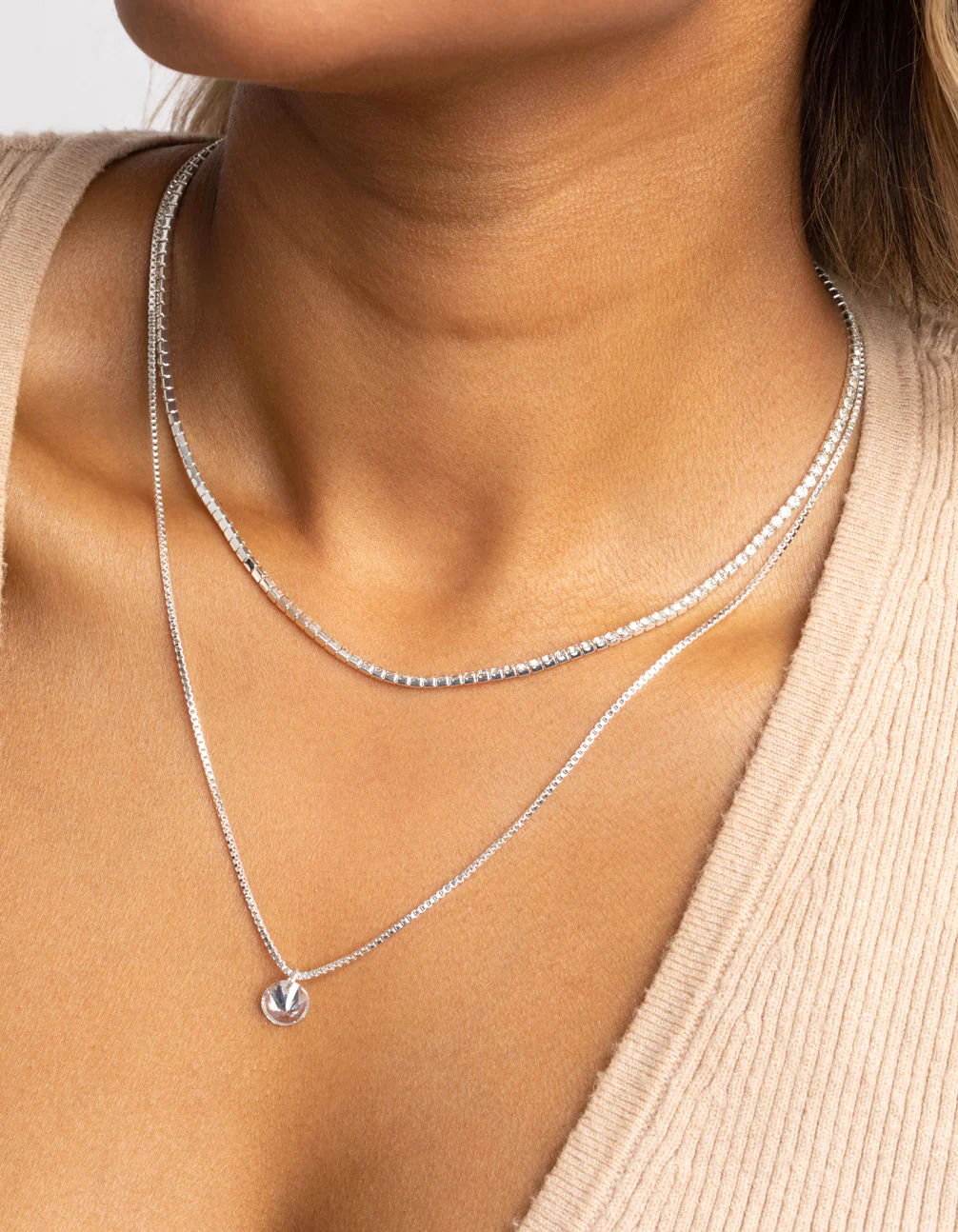 Silver Diamante Layered Necklace - Image 2