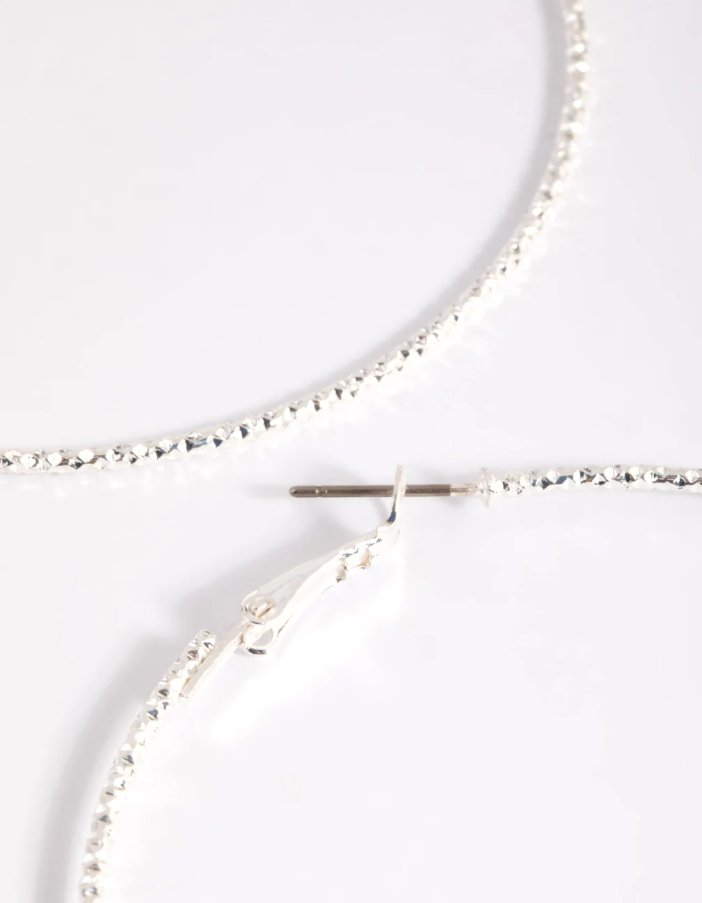 Silver 70mm Facet Textured Hoop Earrings - Image 3