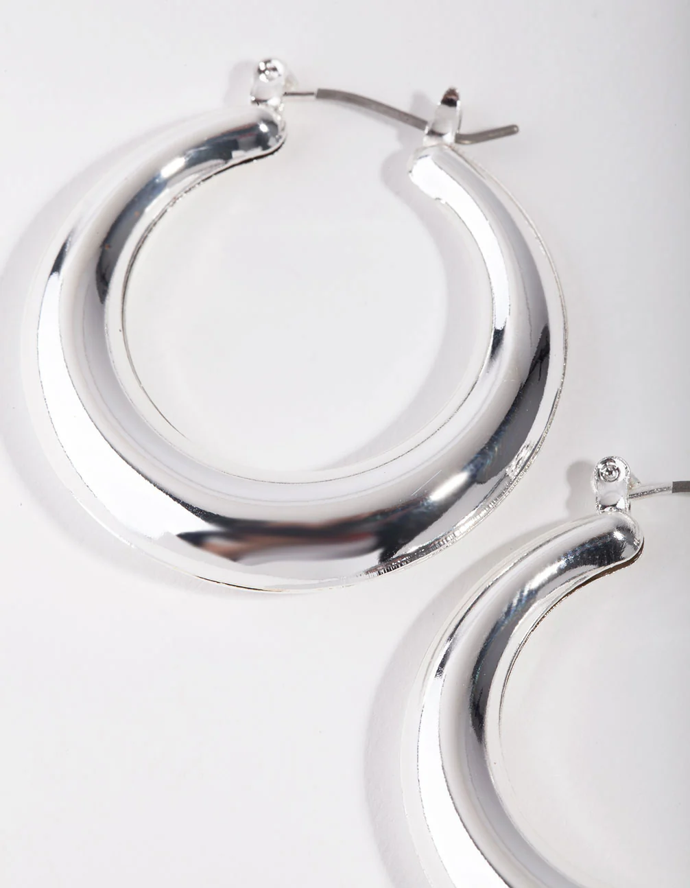 Silver Basic Smooth Hoop Earrings - Image 2