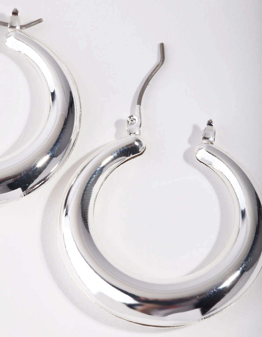Silver Basic Smooth Hoop Earrings - Image 3