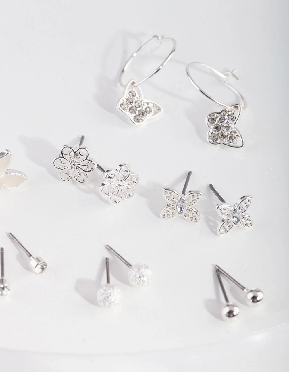 Silver Butterfly Hoop Drop Earring 9-Pack - Image 2