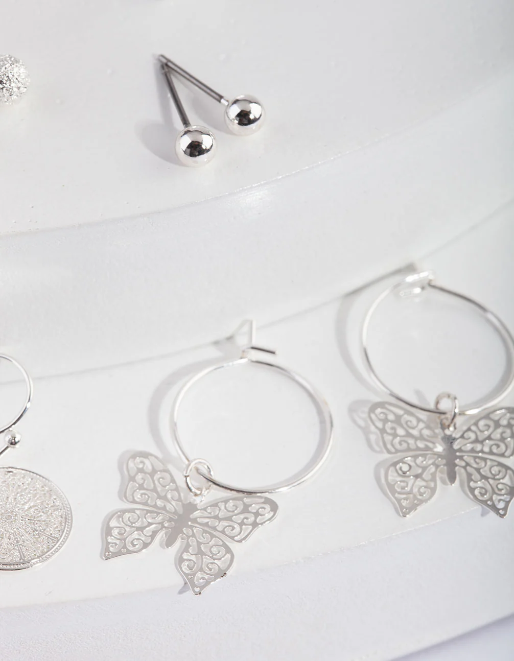 Silver Butterfly Hoop Drop Earring 9-Pack - Image 3