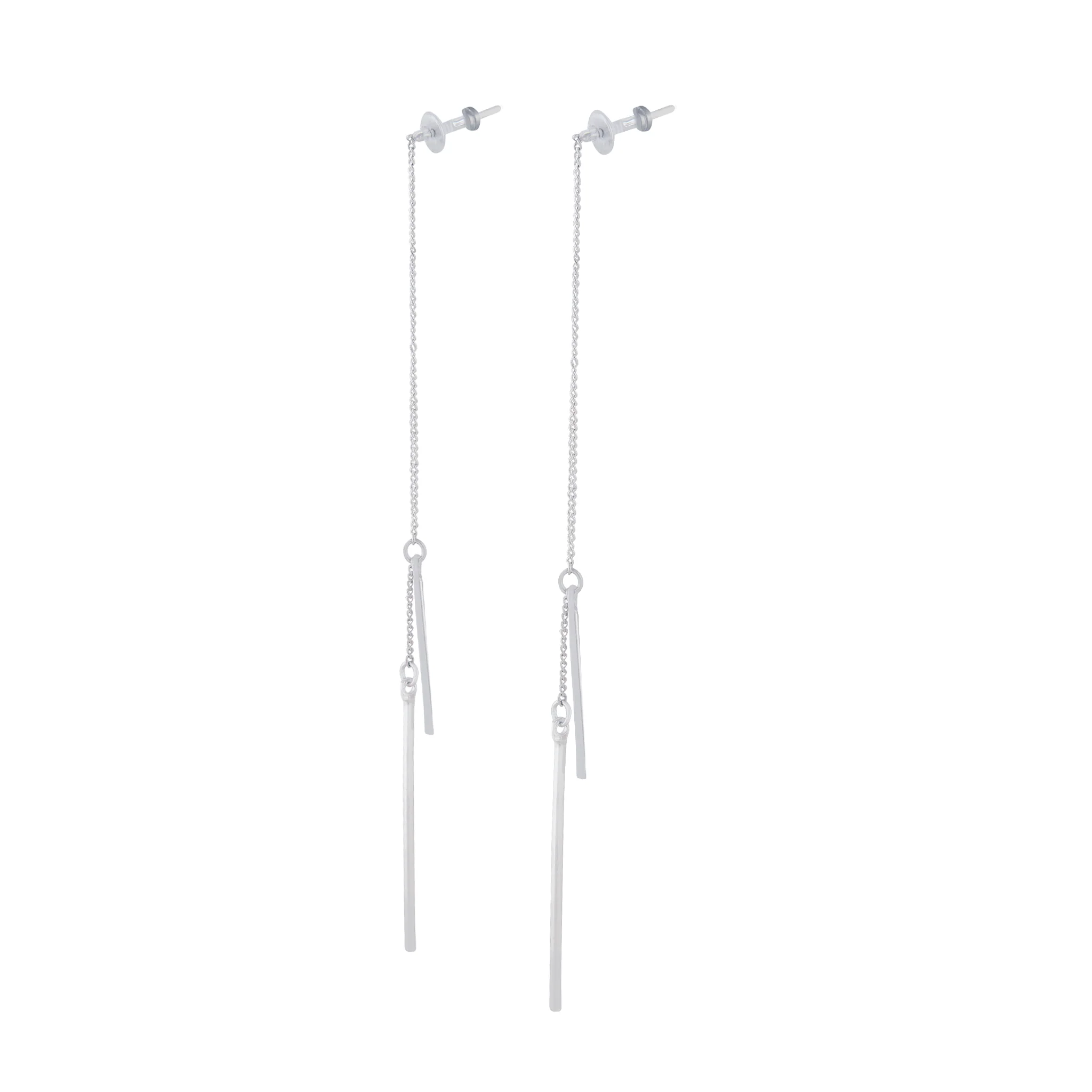 Silver Fine Thread Through Earrings - Image 2