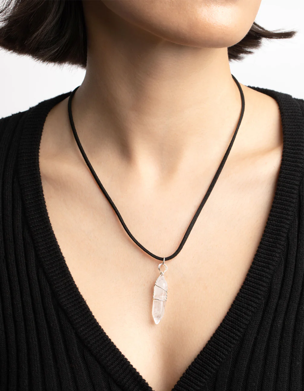 Clear Quartz Shard Cord Necklace - Image 2