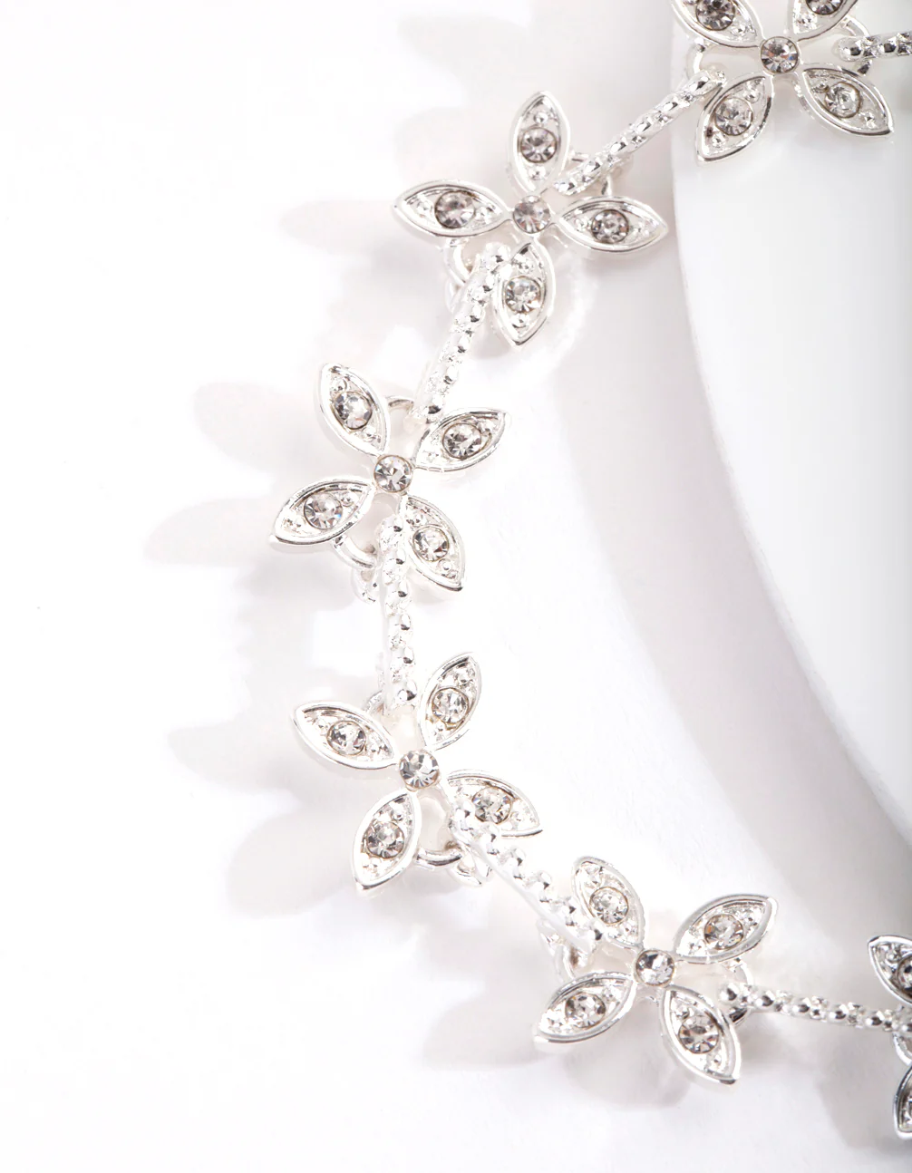 Silver Crystal Silk Flower Bracelet - Image 2