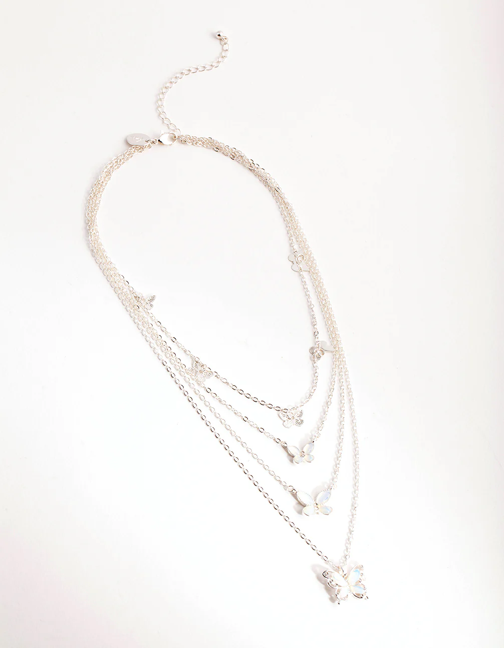 Silver Catseye Butterfly 4-Row Necklace - Image 2