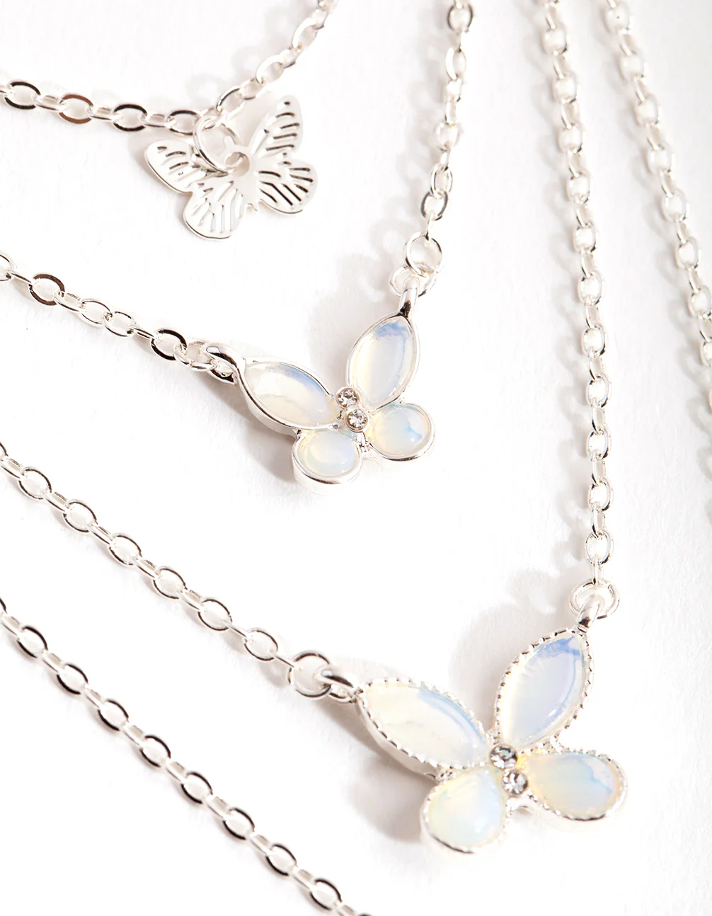 Silver Catseye Butterfly 4-Row Necklace - Image 3