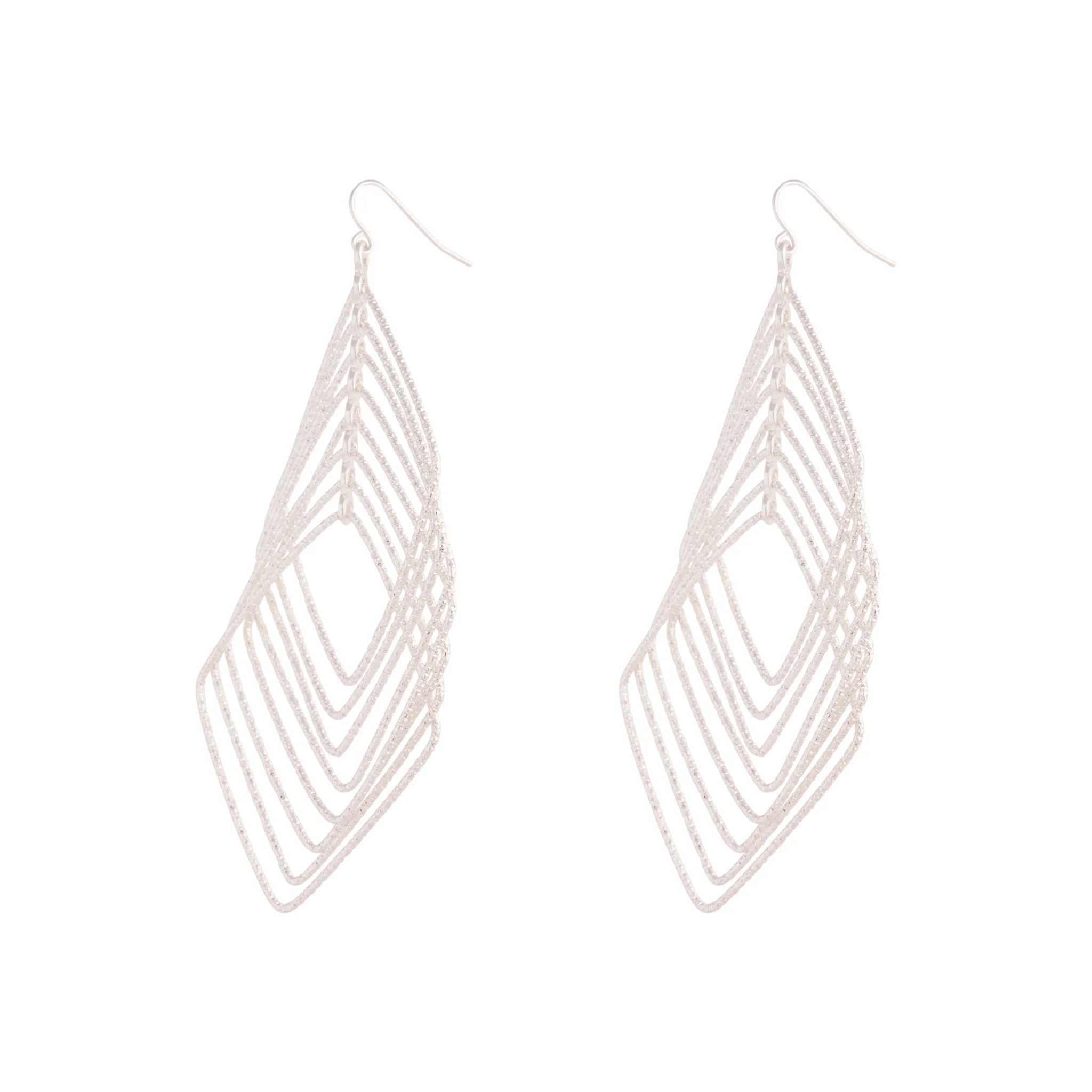 Silver Diamond Cut Drop Earrings - Image 2