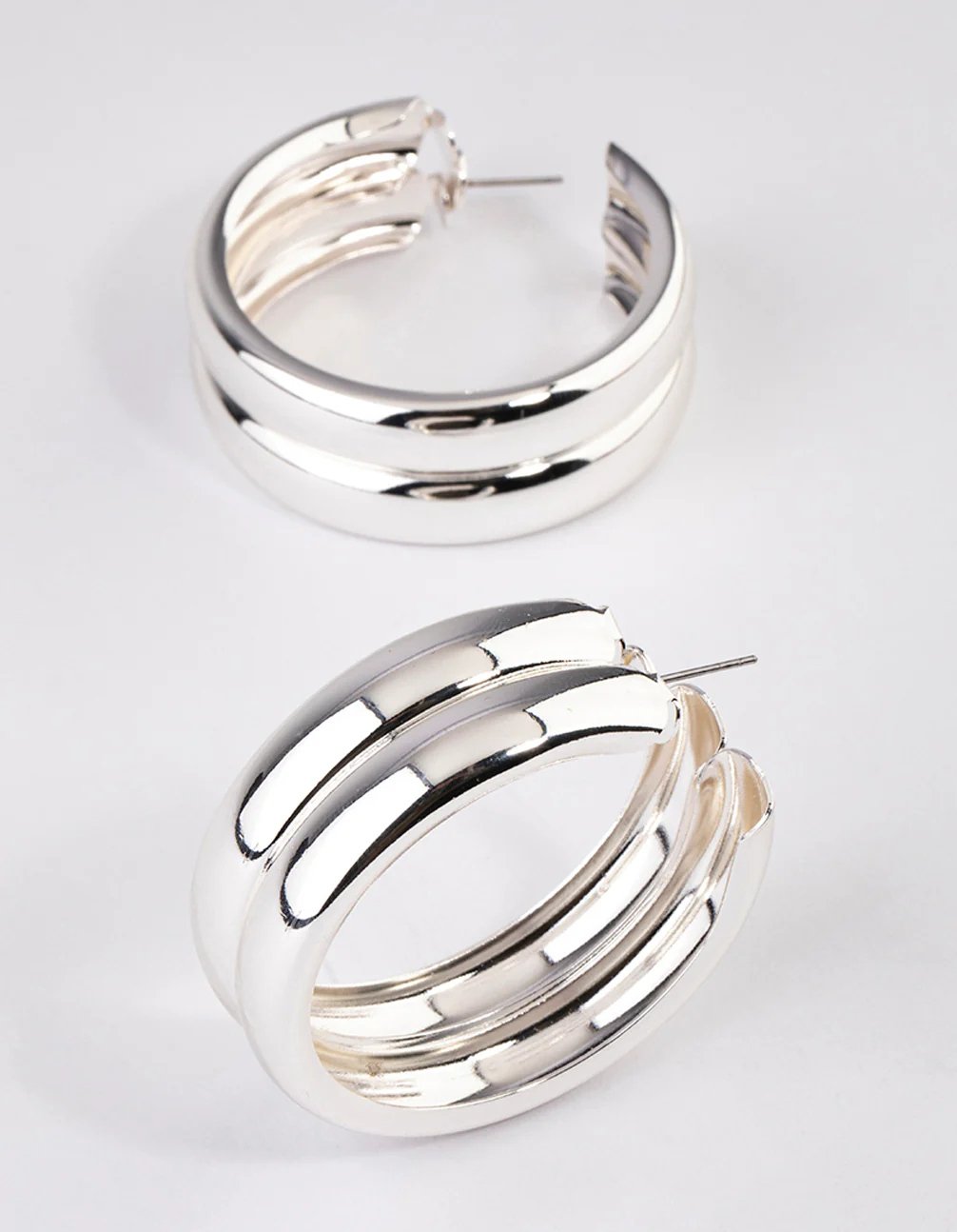 Silver Double Rib Hoop Earrings 40mm - Image 2