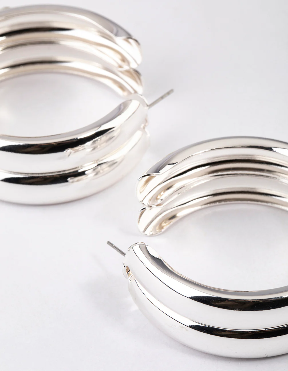 Silver Double Rib Hoop Earrings 40mm - Image 3