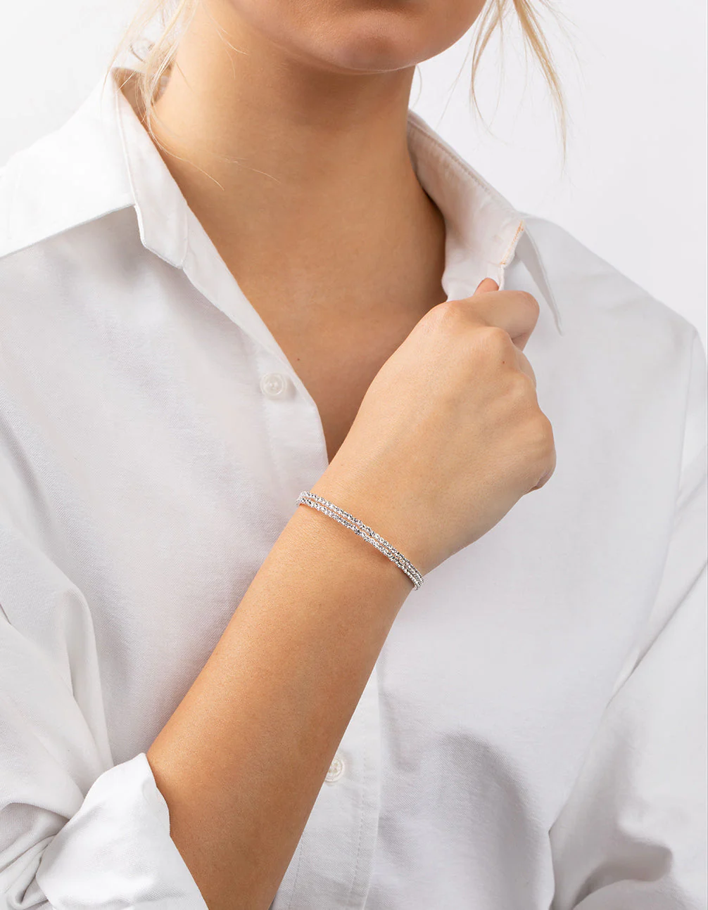 Silver Double Diamante Bangle - Image 7