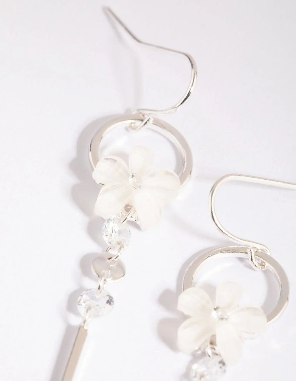 Silver Flower Drop Earrings - Image 2