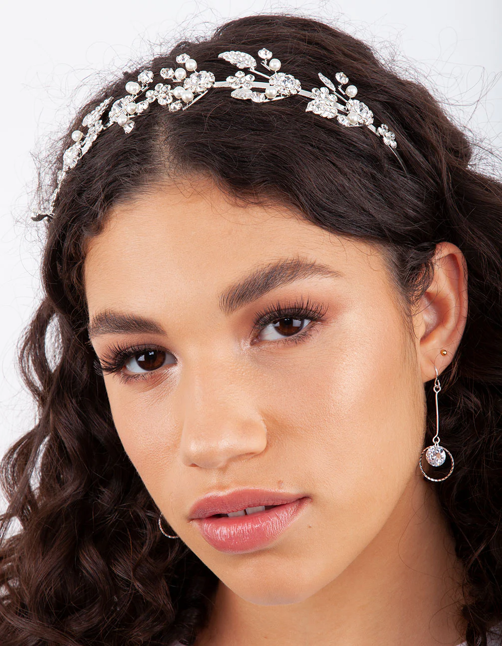 Silver Cubic Zirconia Circle Drop Earrings - Image 2