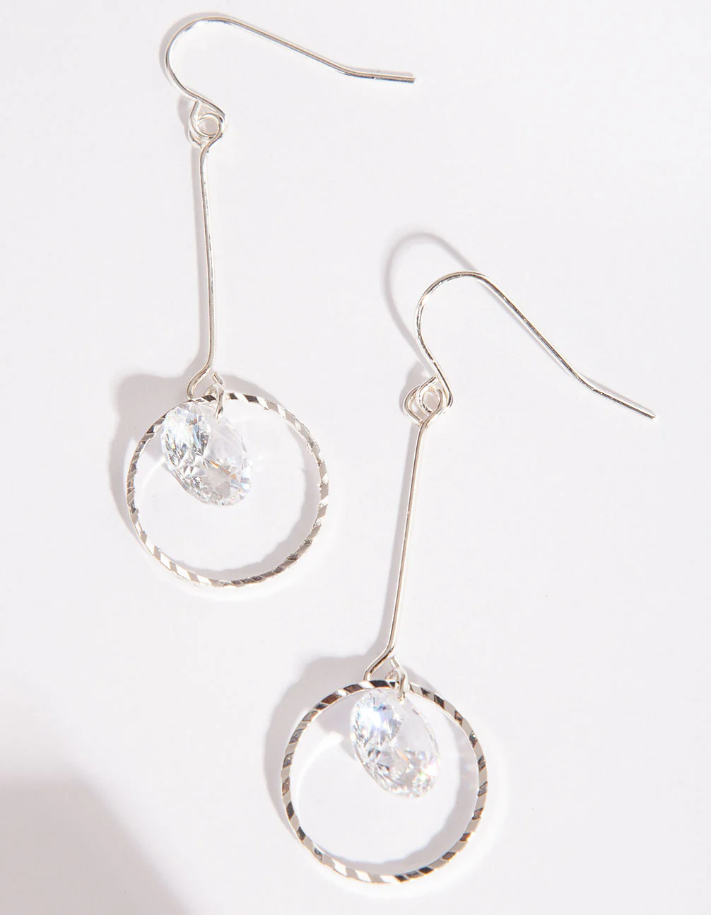 Silver Cubic Zirconia Circle Drop Earrings - Image 3