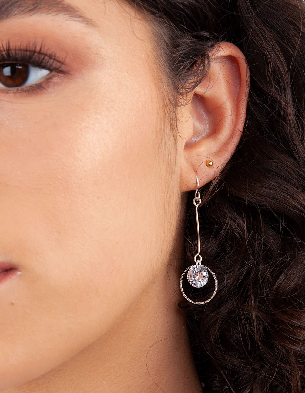 Silver Cubic Zirconia Circle Drop Earrings - Image 4