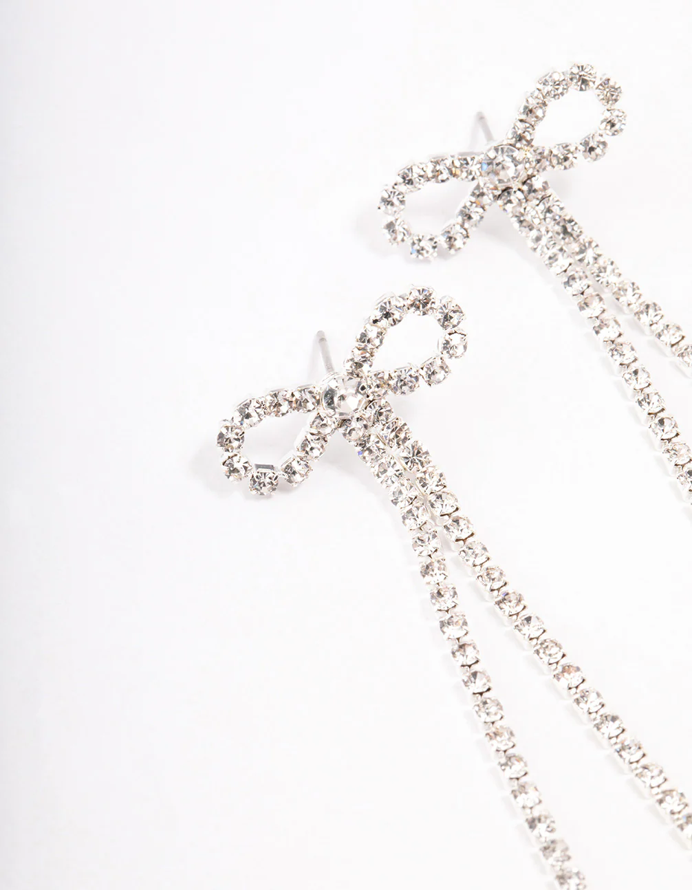 Silver Diamante Cupchain Bow Drop Earrings - Image 2