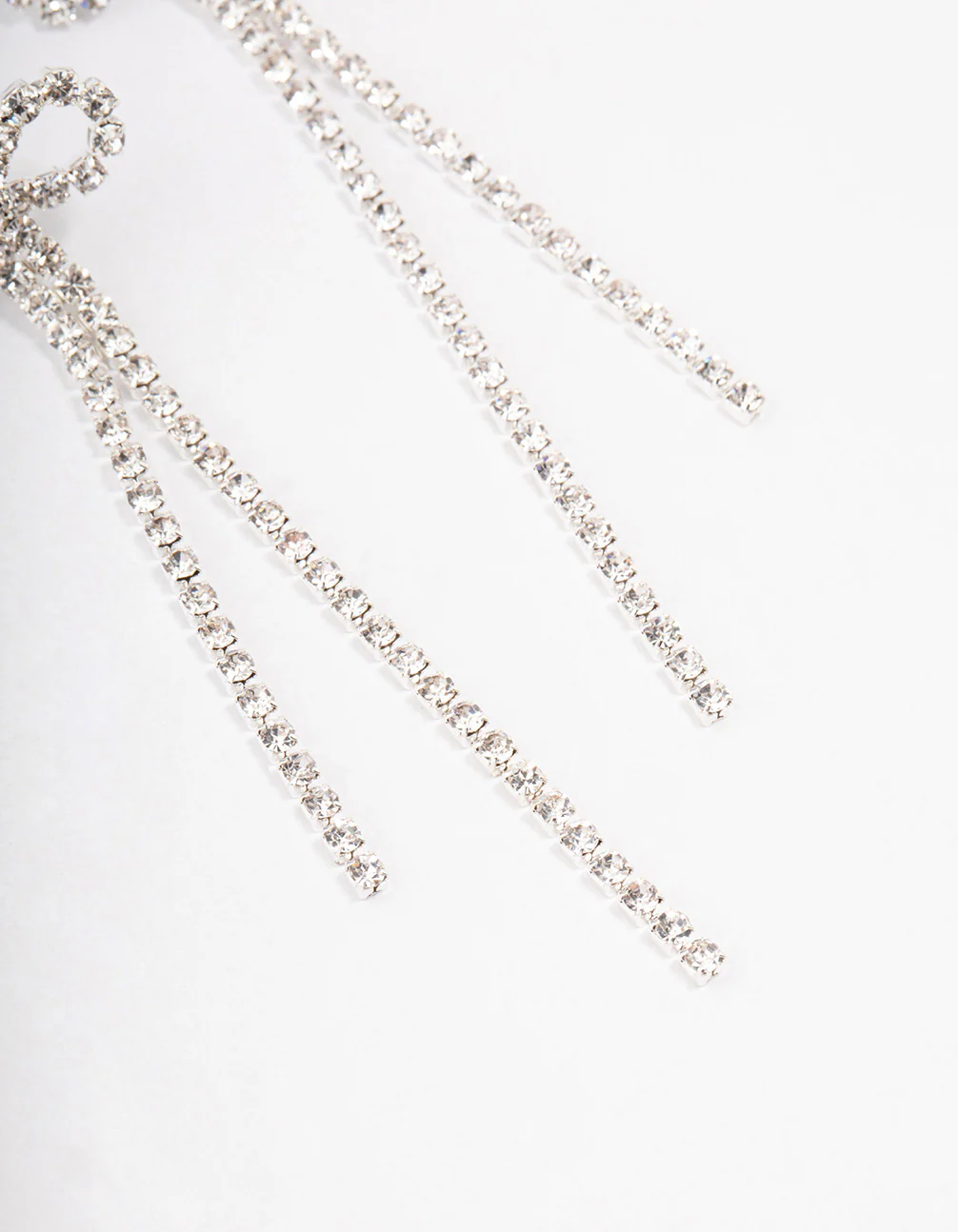 Silver Diamante Cupchain Bow Drop Earrings - Image 3
