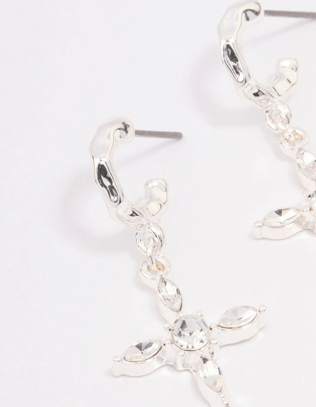 Silver Diamante Cross Huggie Earrings - Image 2