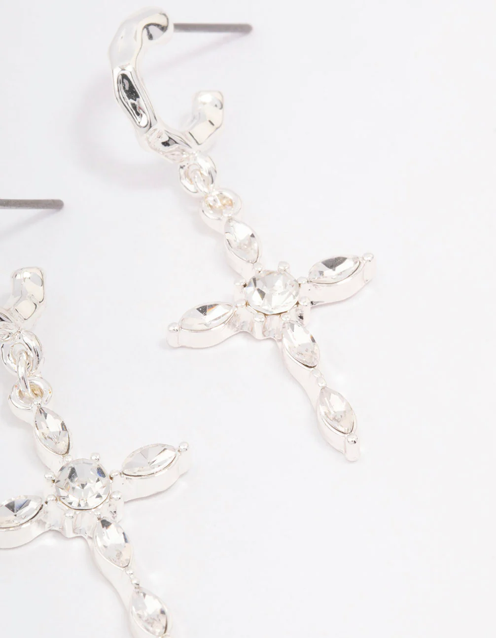 Silver Diamante Cross Huggie Earrings - Image 3