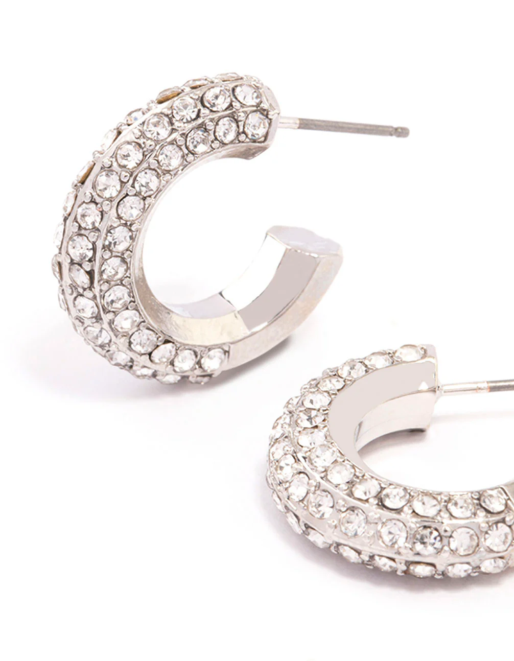 Silver Diamante Small Chubby Huggie Earrings - Image 2