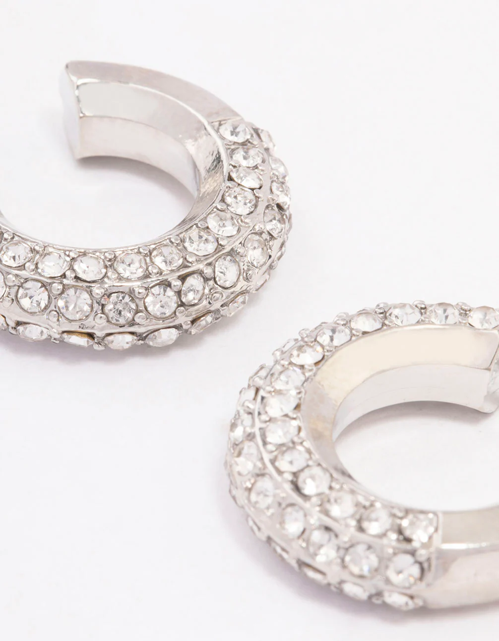 Silver Diamante Small Chubby Huggie Earrings - Image 3