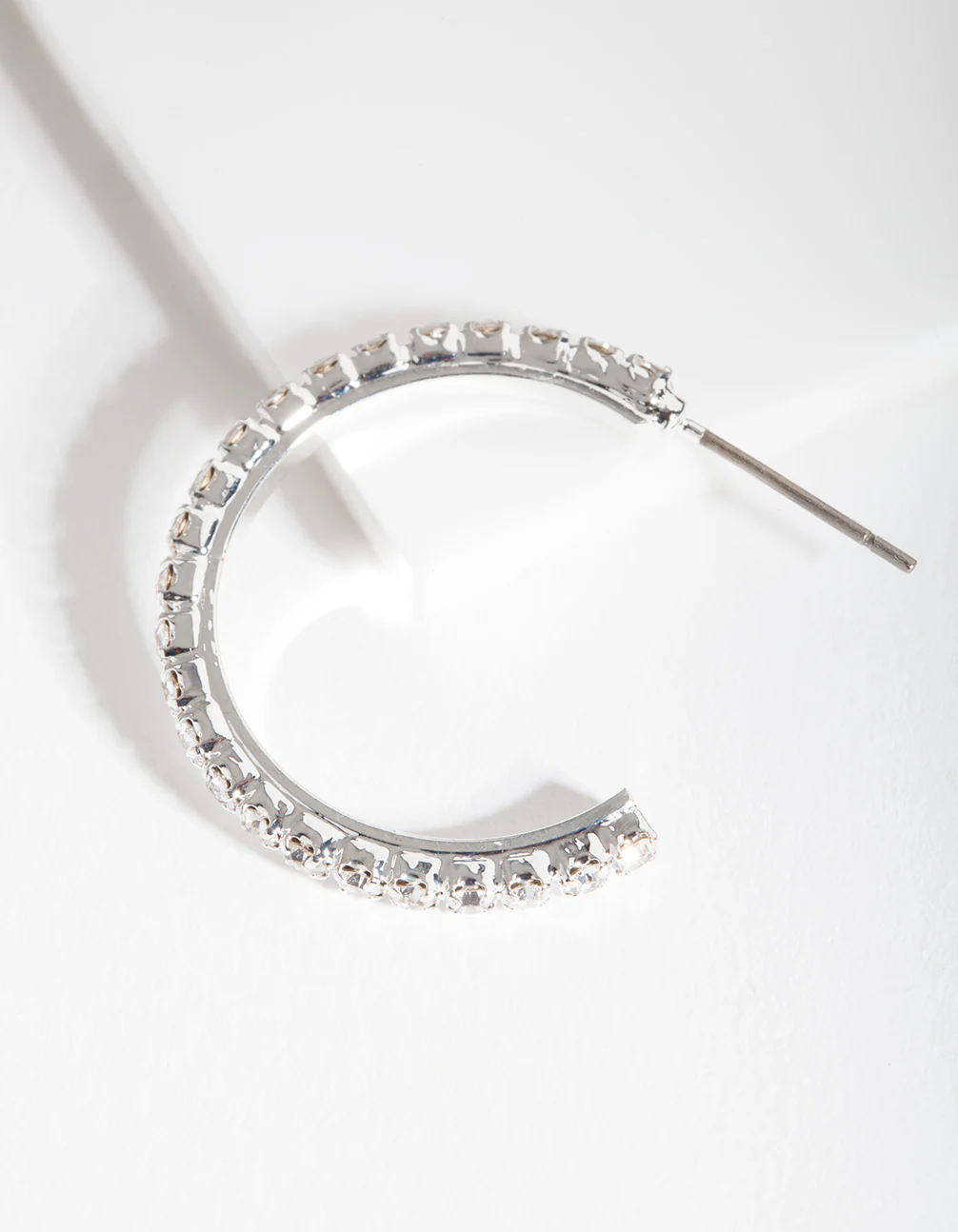 Silver Diamante Stud Hoop Earrings - Image 3