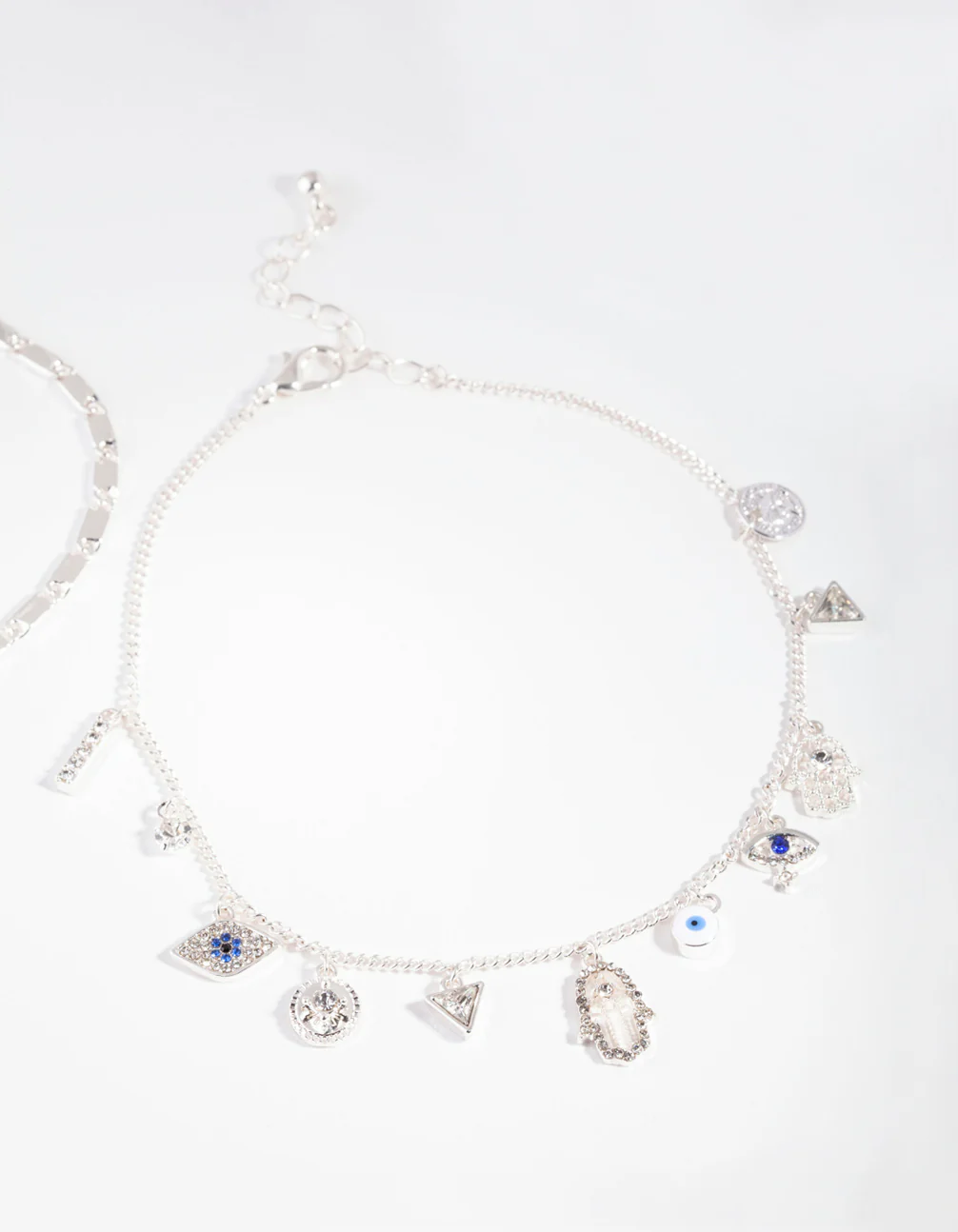 Silver Evil Eye Charm Anklet Set - Image 2