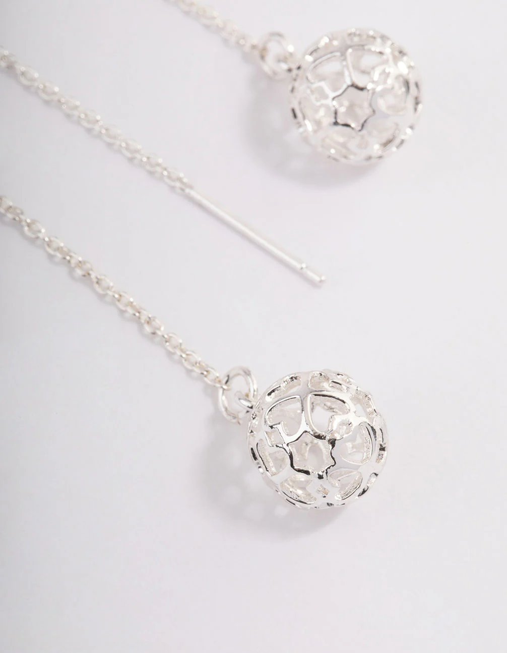 Silver Filigree Ball Thread Through Drop Earrings - Image 2