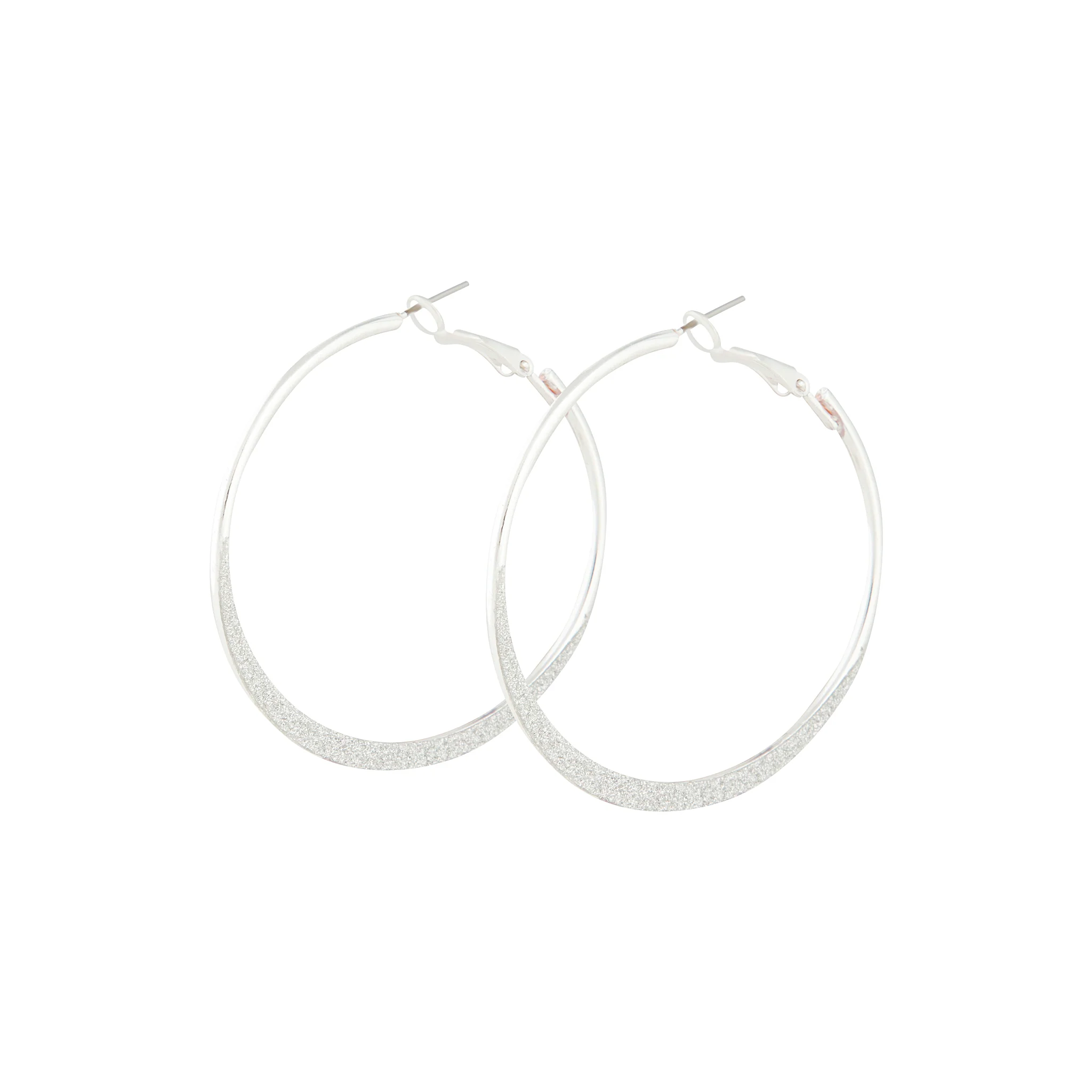 Silver Flat Edge Glitter Hoop Earrings - Image 2