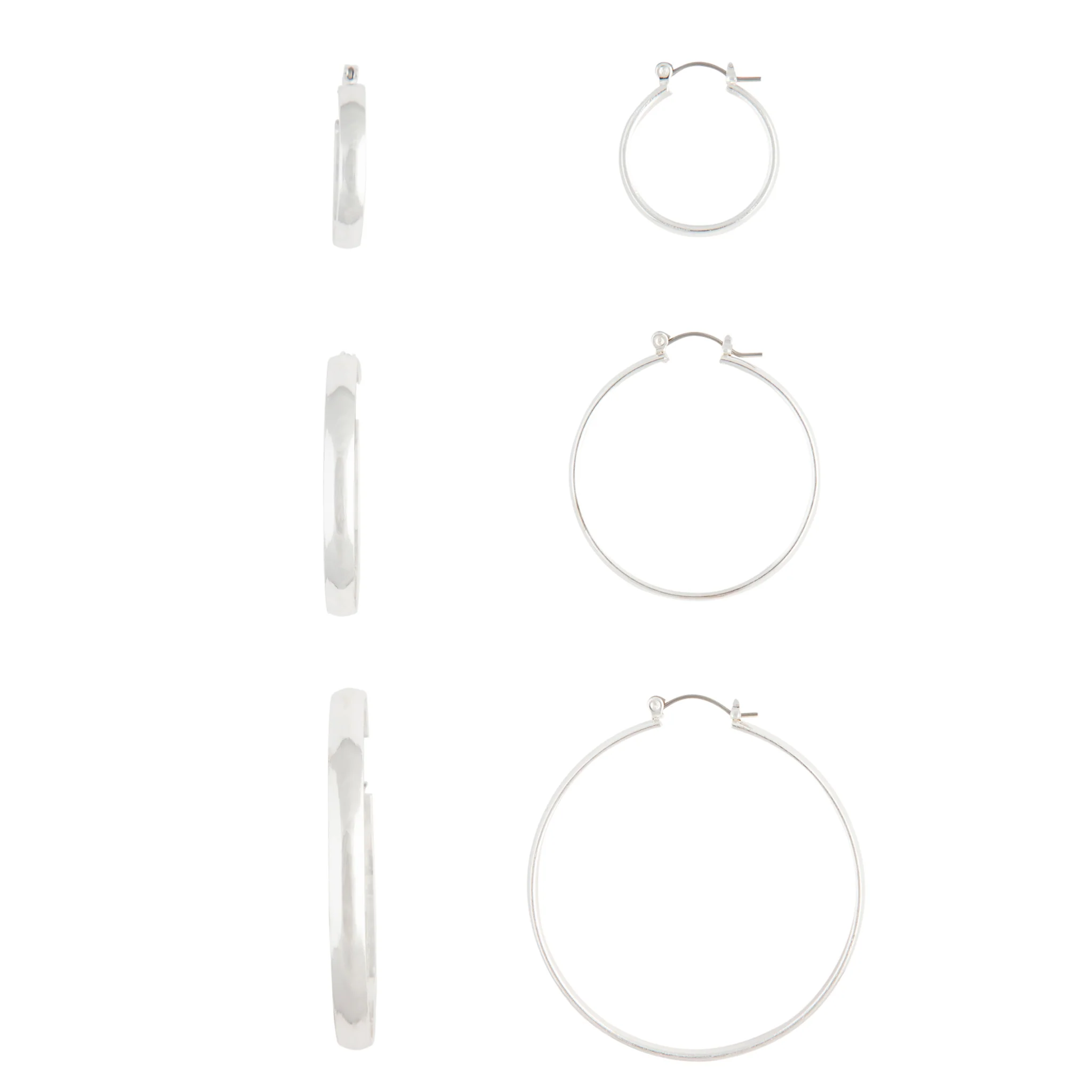 Silver Thick Hoop Gradual Earrings Trio - Image 2