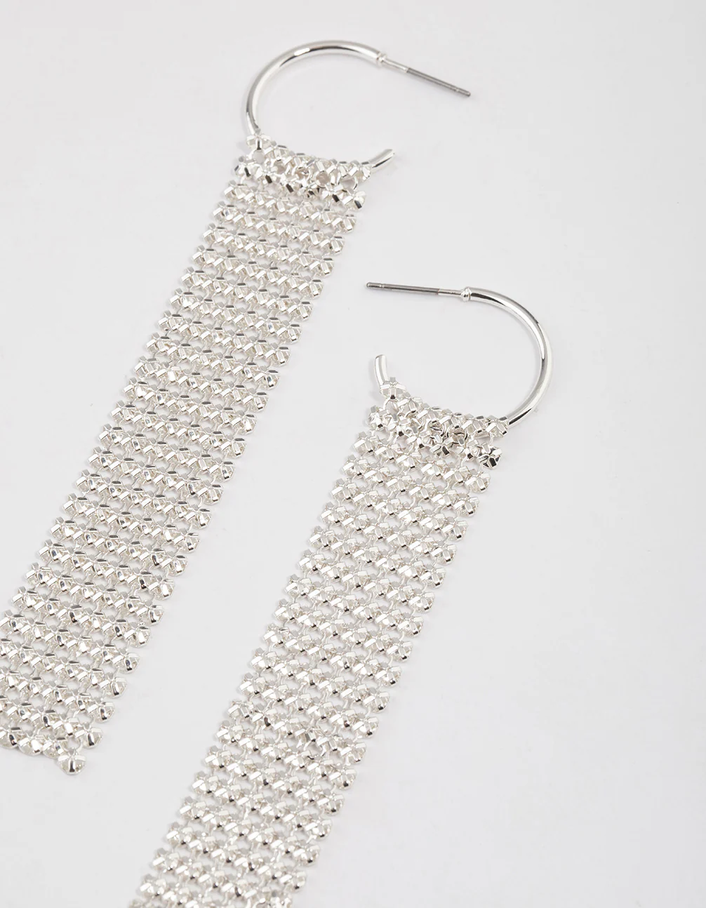 Silver Huggie Mesh Drop Earrings - Image 2