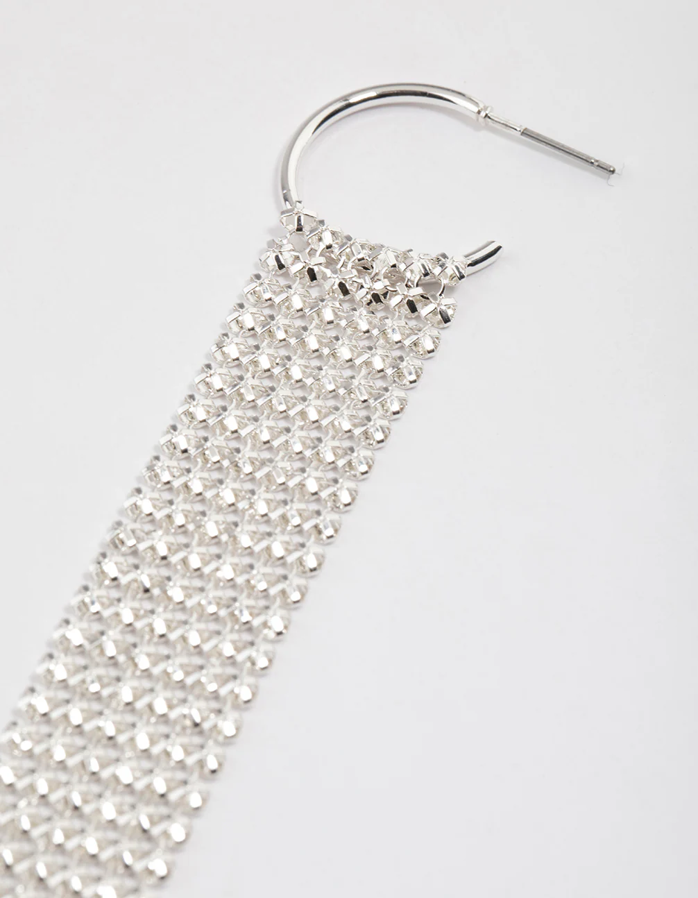 Silver Huggie Mesh Drop Earrings - Image 3