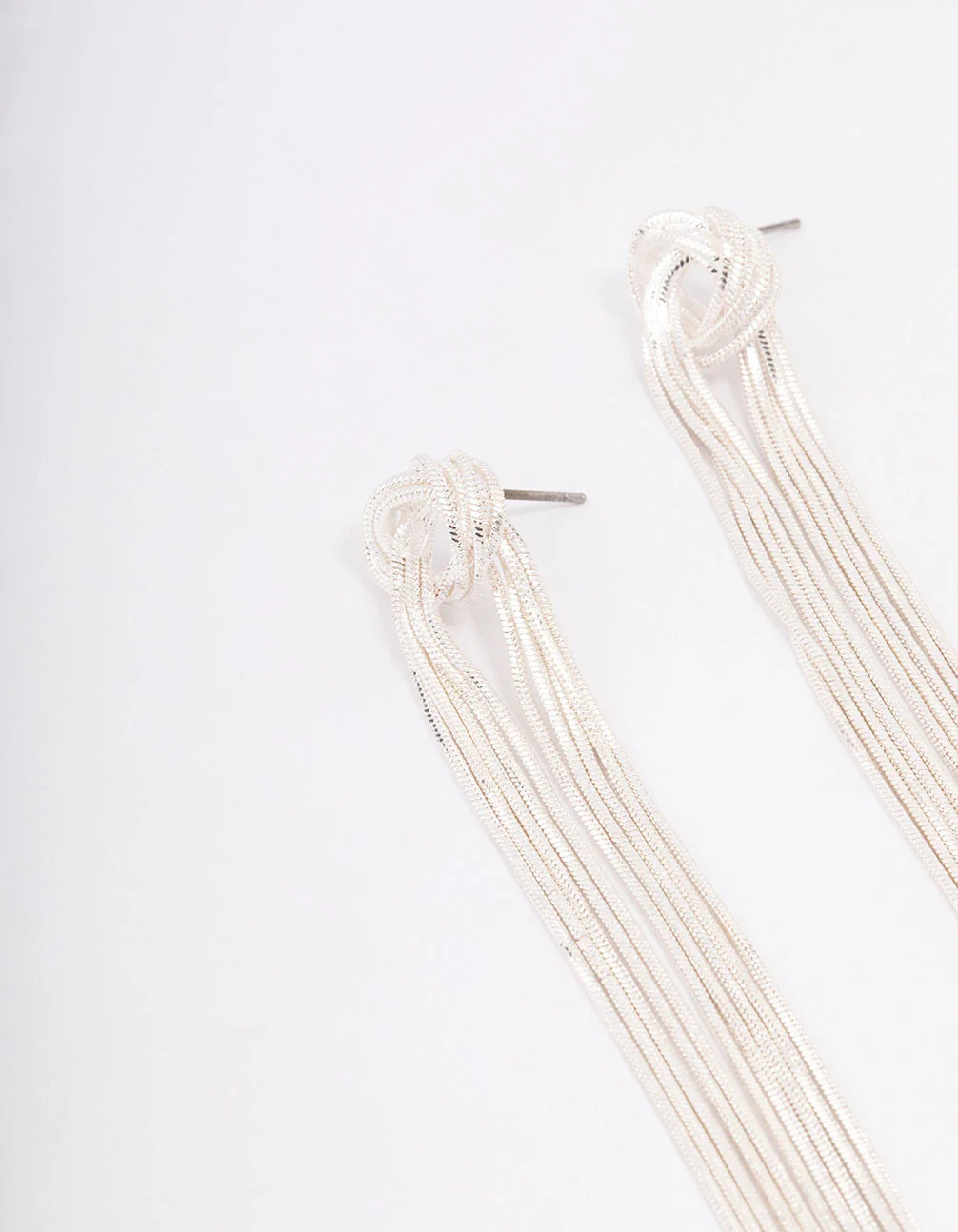 Silver Knotted Cup Chain Drop Earrings - Image 2