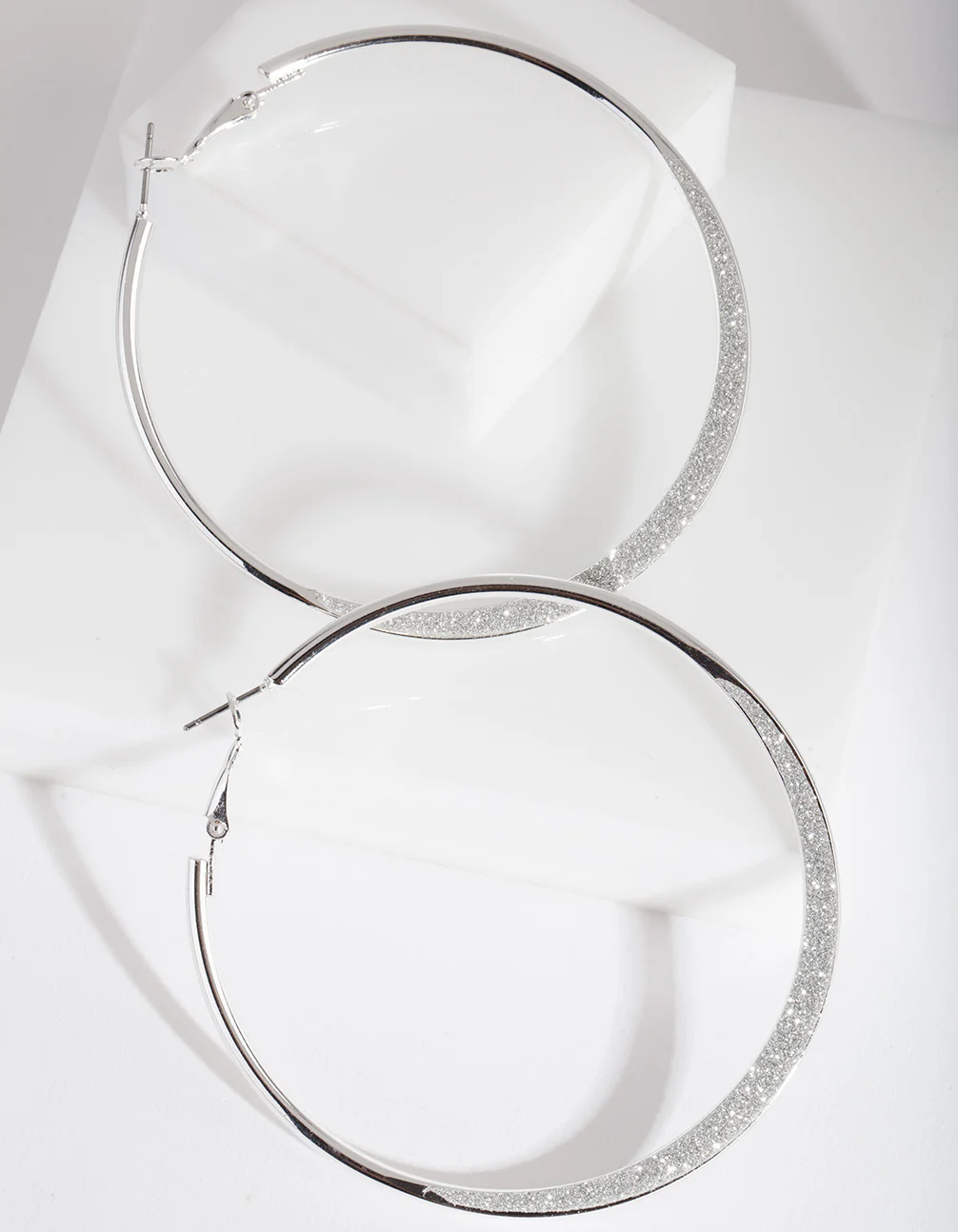 Large Silver Glitter Edge Hoop Earrings - Image 4