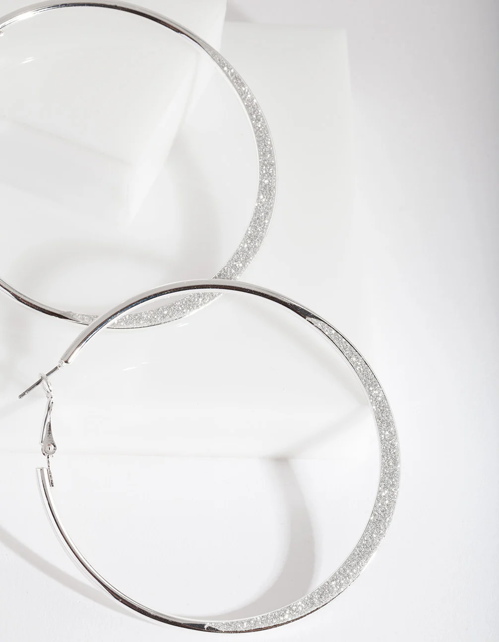 Large Silver Glitter Edge Hoop Earrings - Image 5