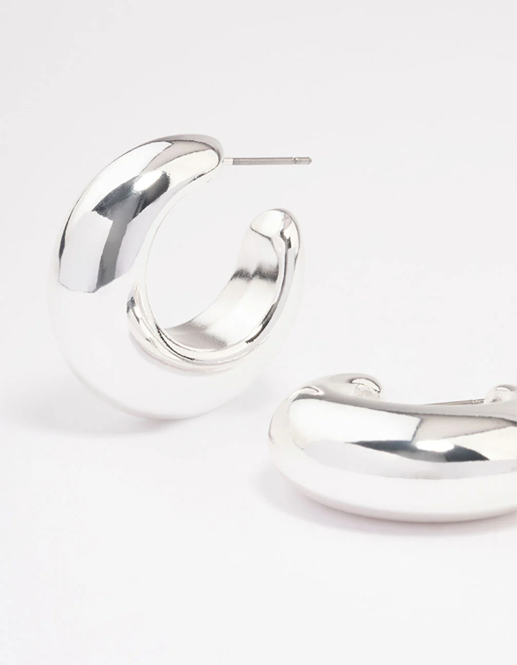 Silver Medium C-Shape Hoop Earrings - Image 2