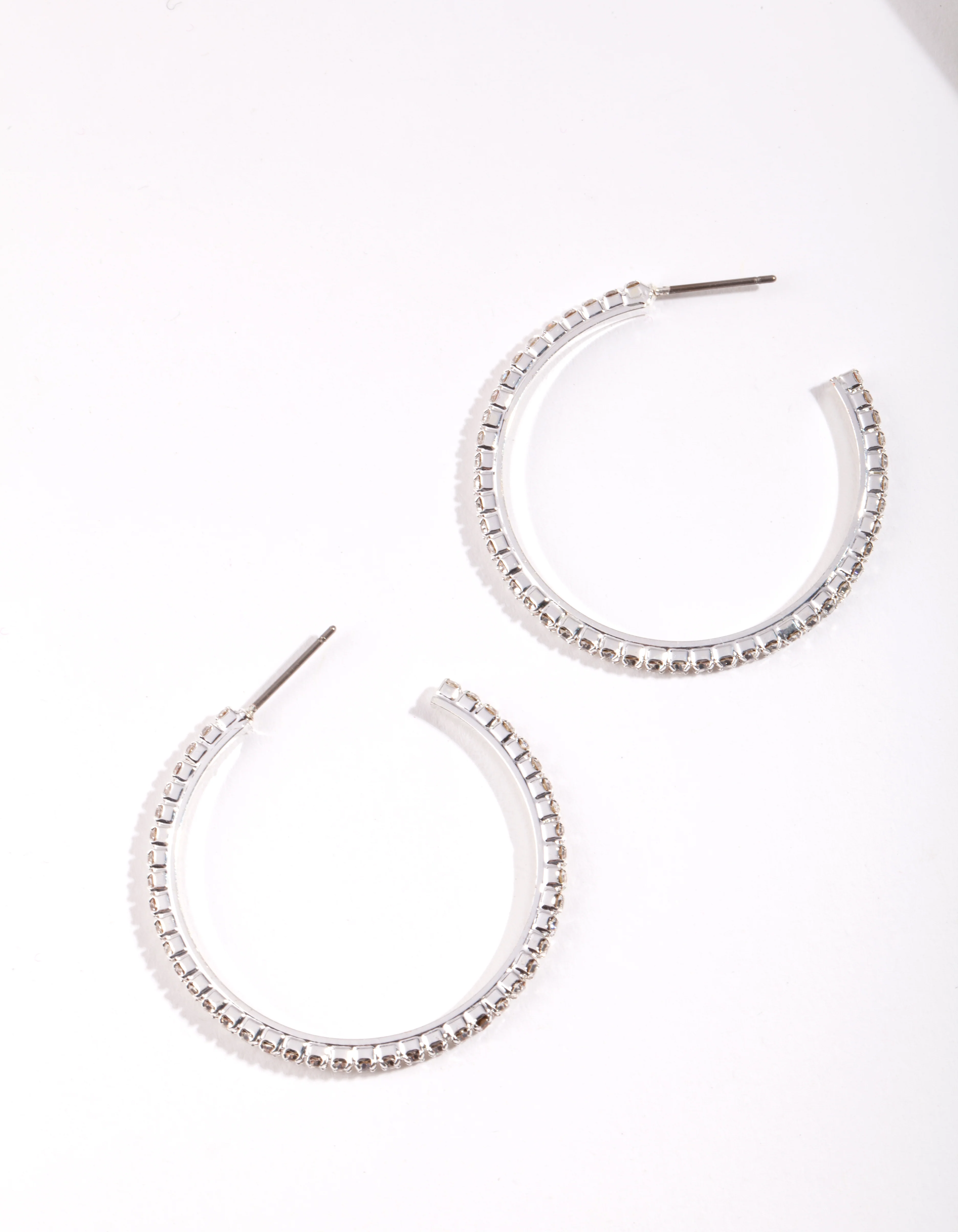 Silver Medium Diamante Hoop Earrings - Image 2