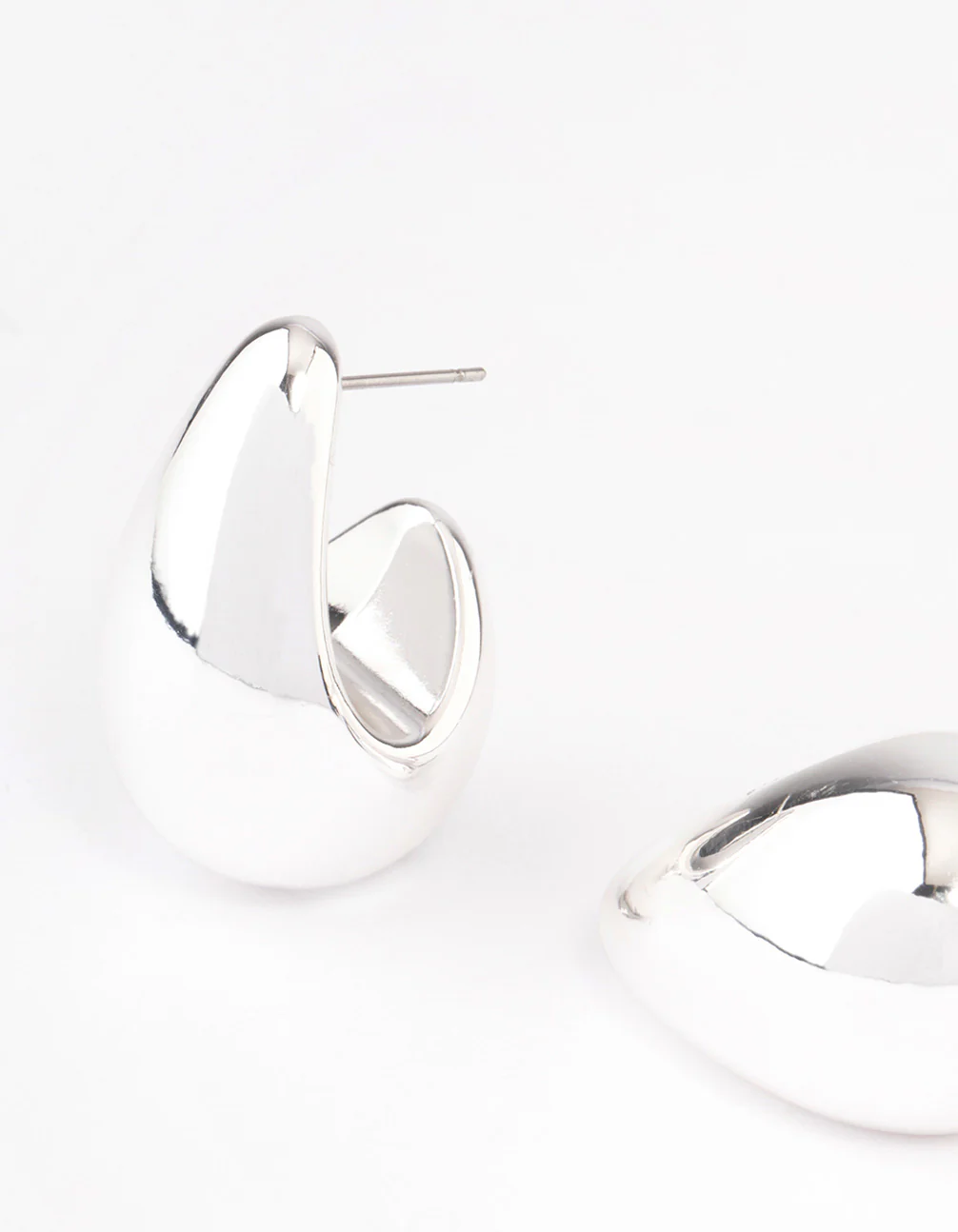 Silver Midi Pear Hoop Earrings - Image 2