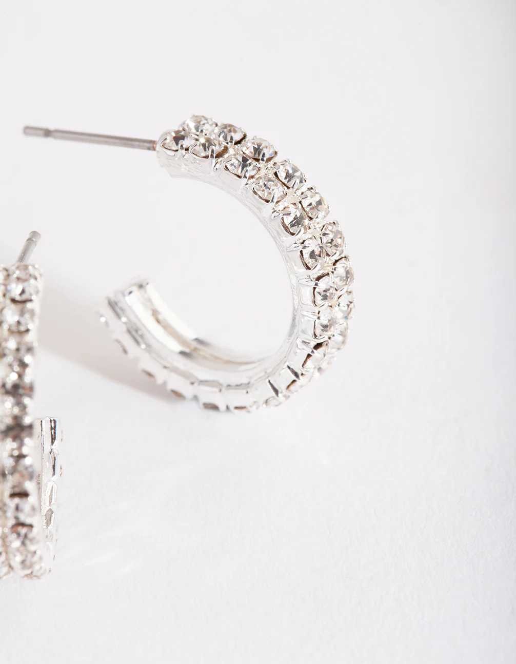 Silver Mini Diamante Hoop Earrings - Image 3