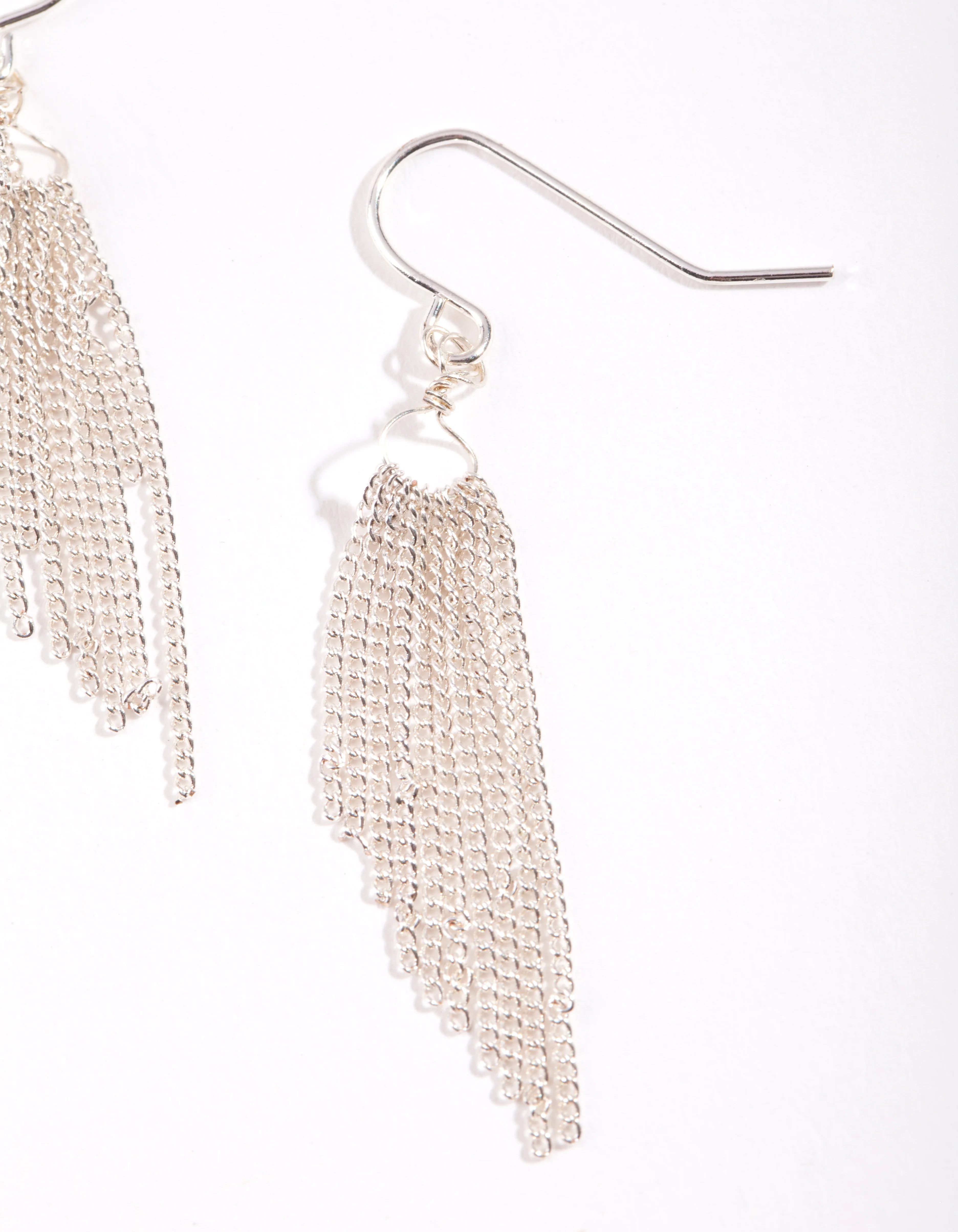 Silver Chain Tassel Drop Earrings - Image 2