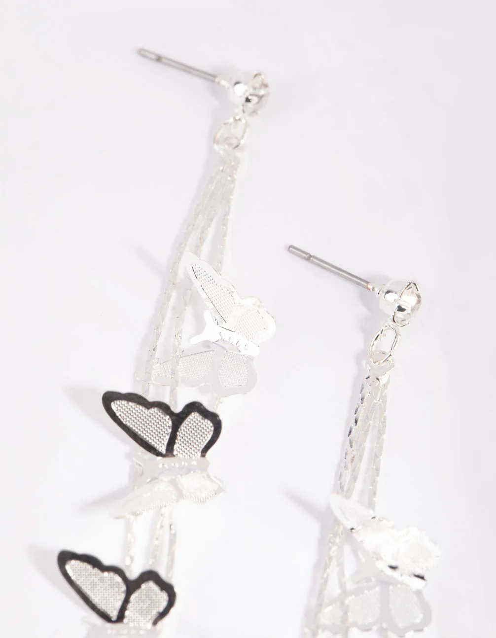 Silver Butterfly Drop Earrings - Image 2