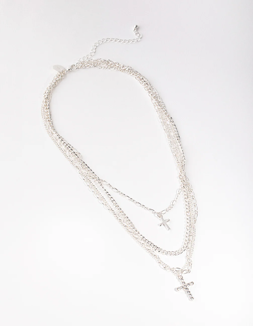 Silver Mix Chain Cross 4-row Necklace - Image 2