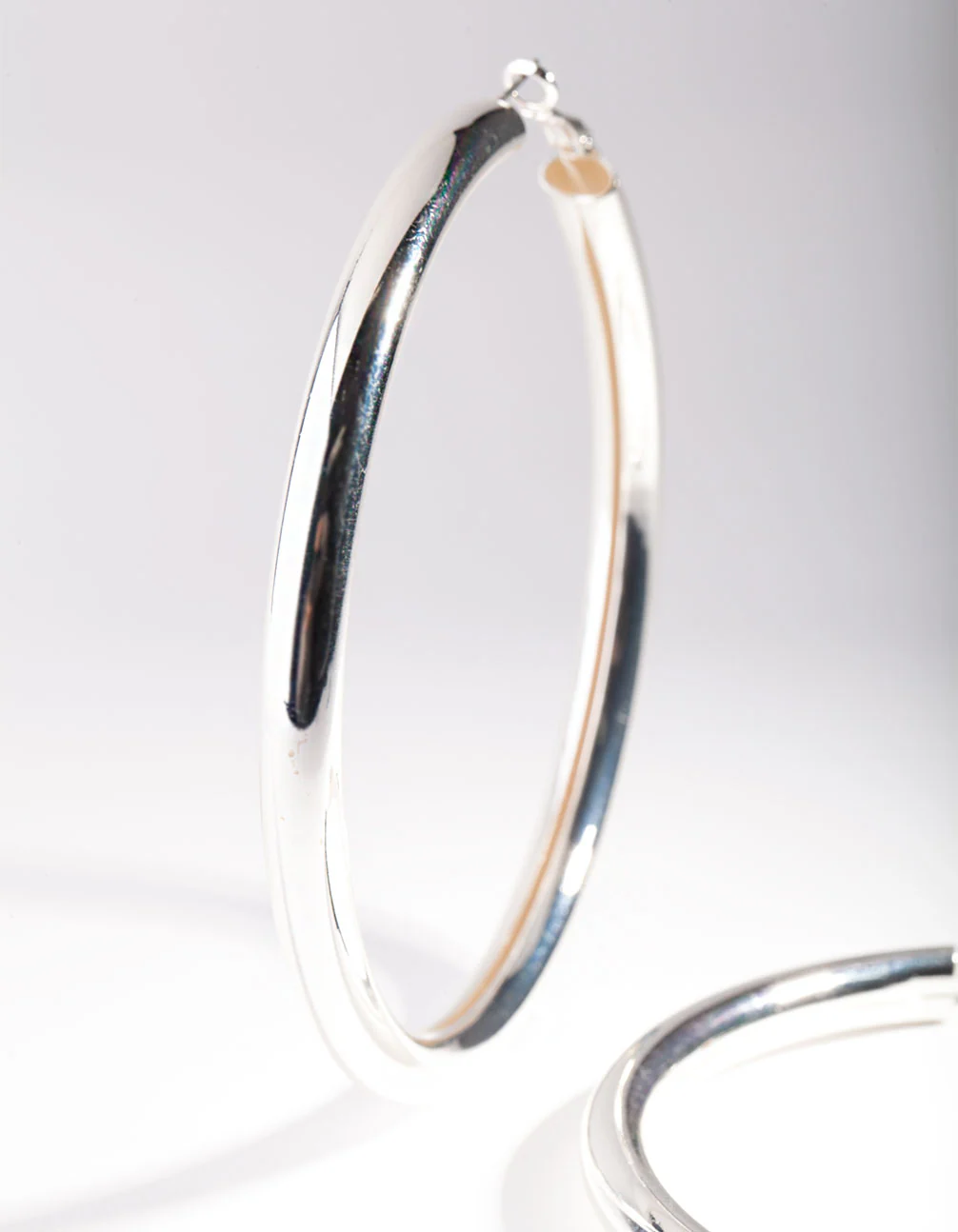 Silver Oversized Polished Hoop Earrings - Image 2
