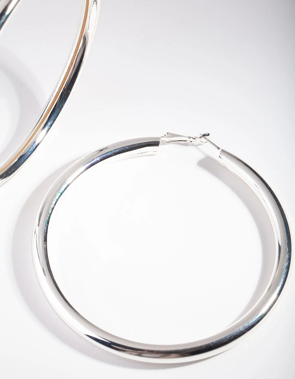 Silver Oversized Polished Hoop Earrings - Image 3