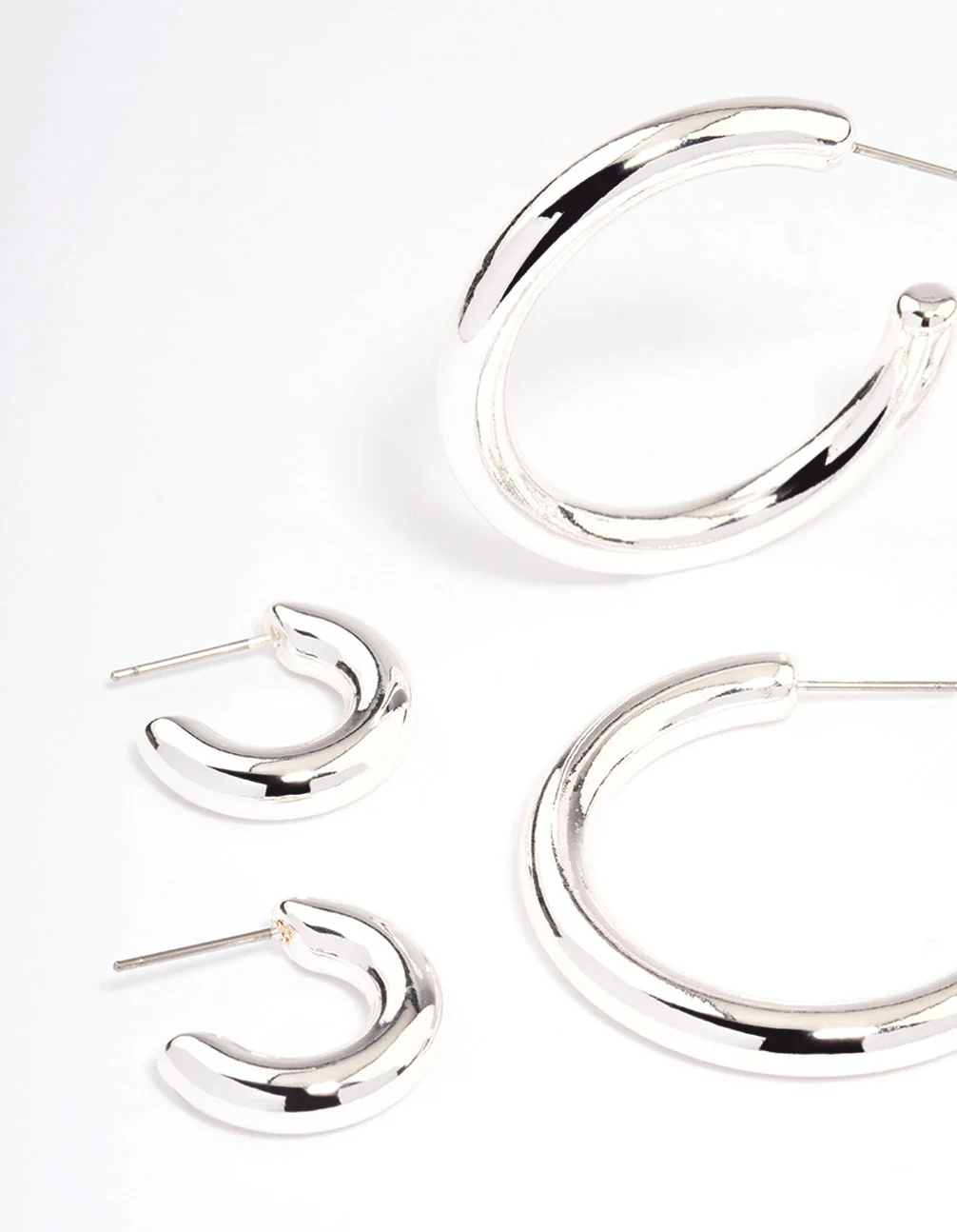 Silver Puffy Mixed Hoop Earrings Pack - Image 2