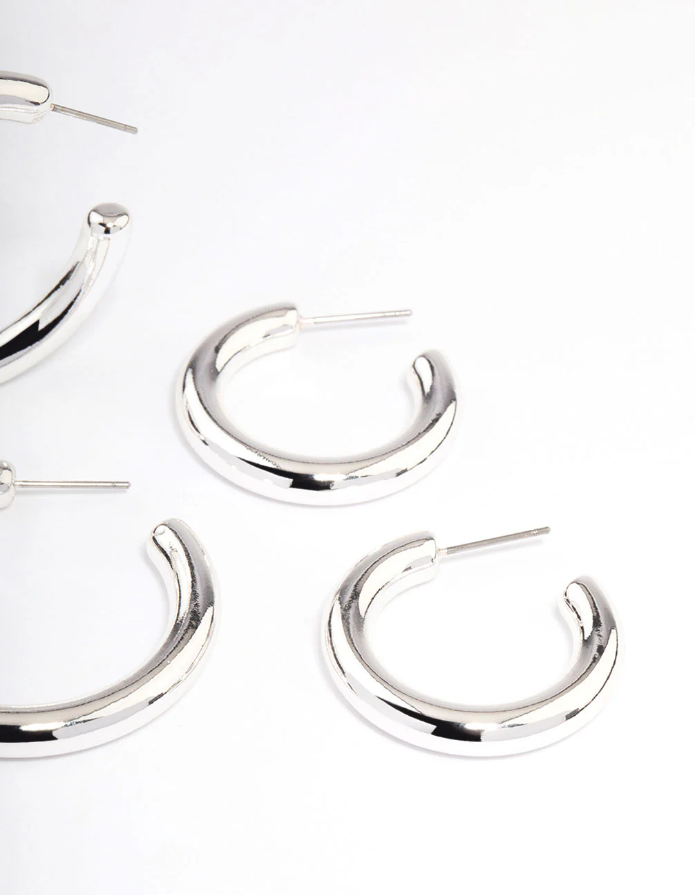 Silver Puffy Mixed Hoop Earrings Pack - Image 3