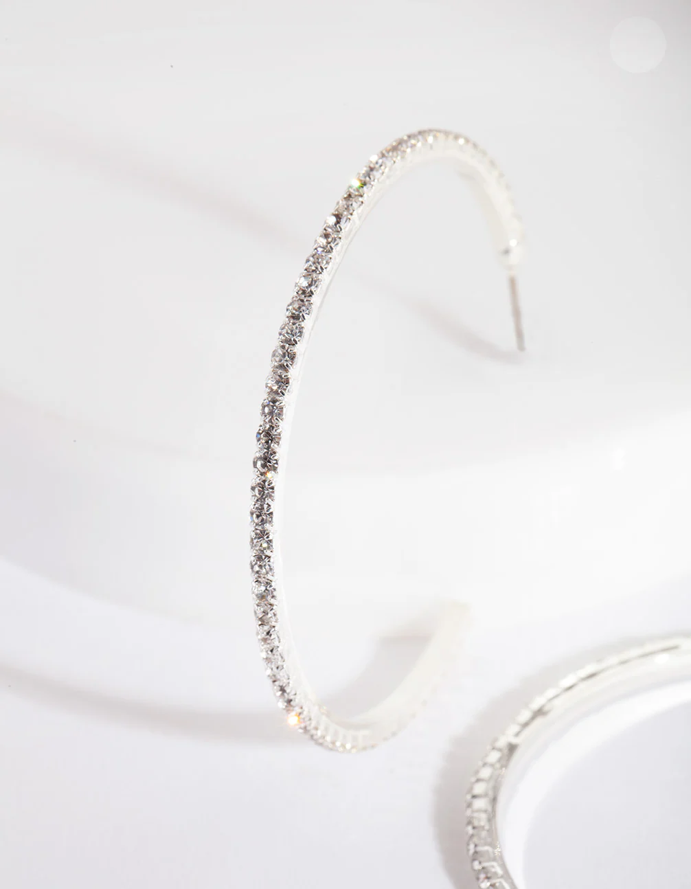 Silver Fine Diamante Hoop Earrings - Image 2