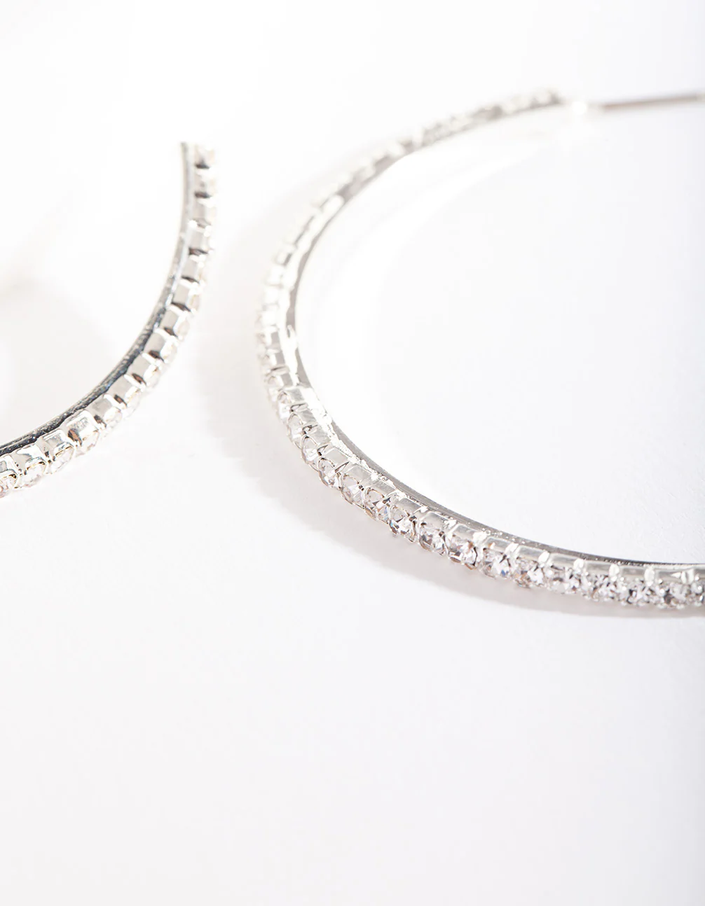 Silver Fine Diamante Hoop Earrings - Image 3
