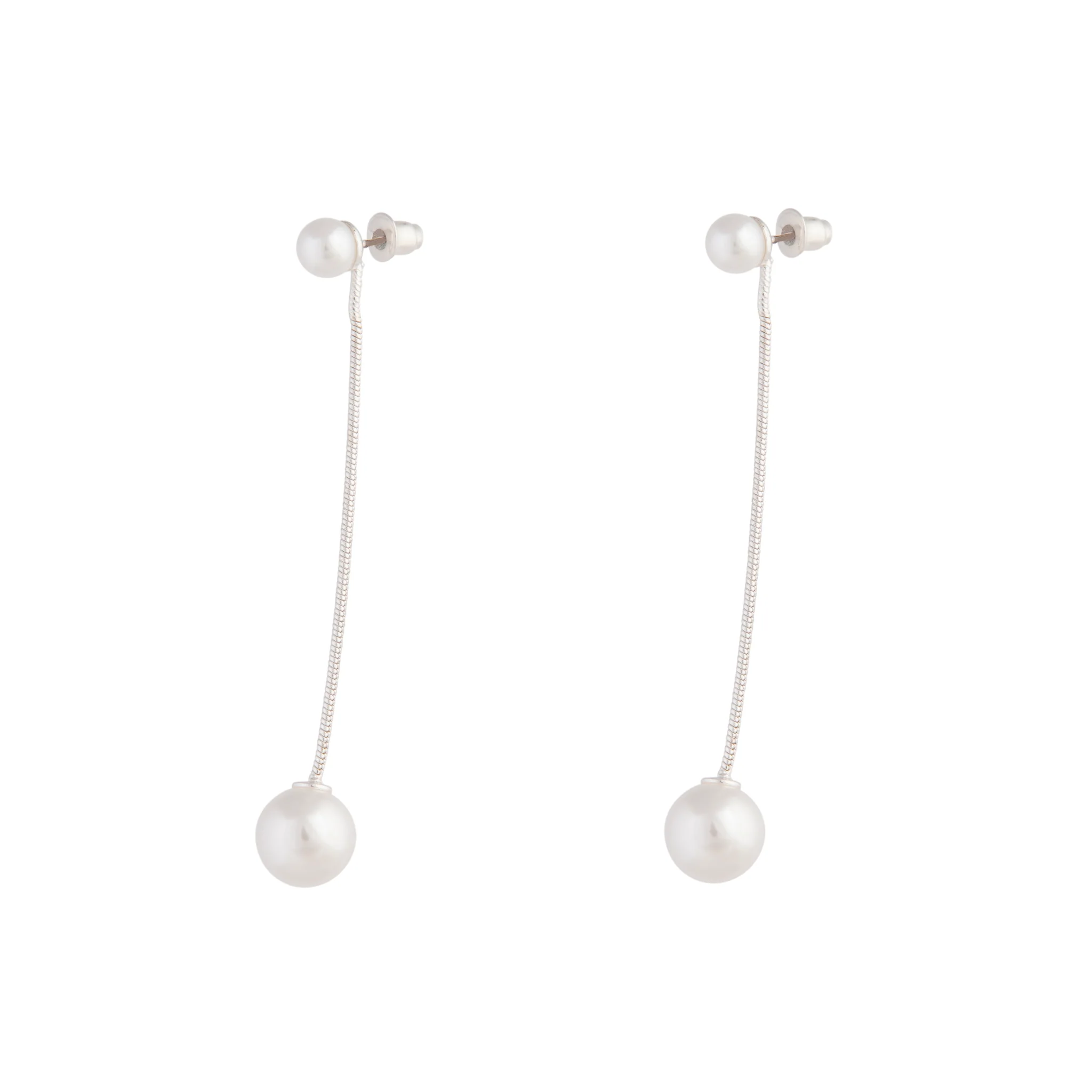 Silver Snake Pearl Drop Earrings - Image 2