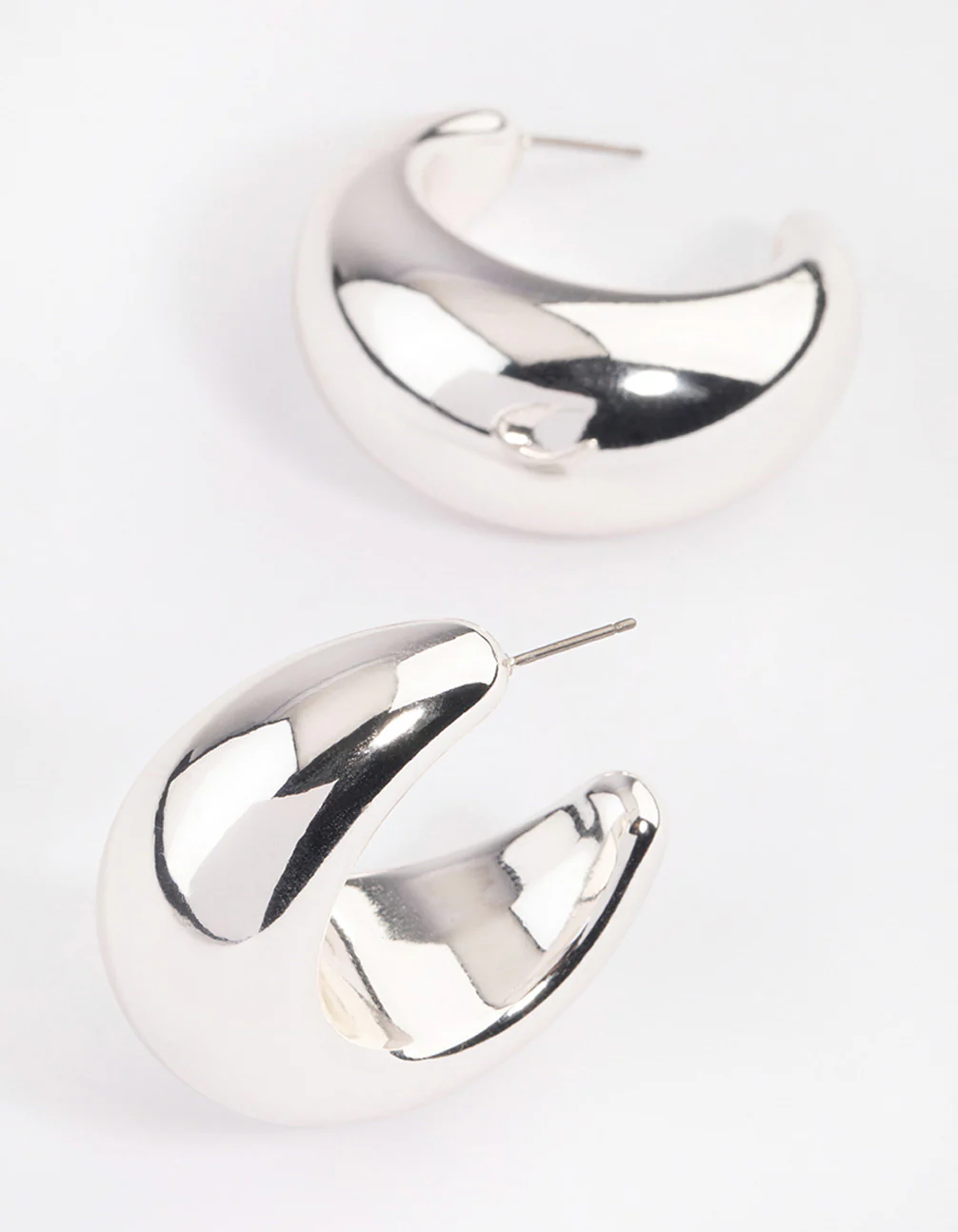 Silver Thick Puffy Hoop Earrings - Image 2